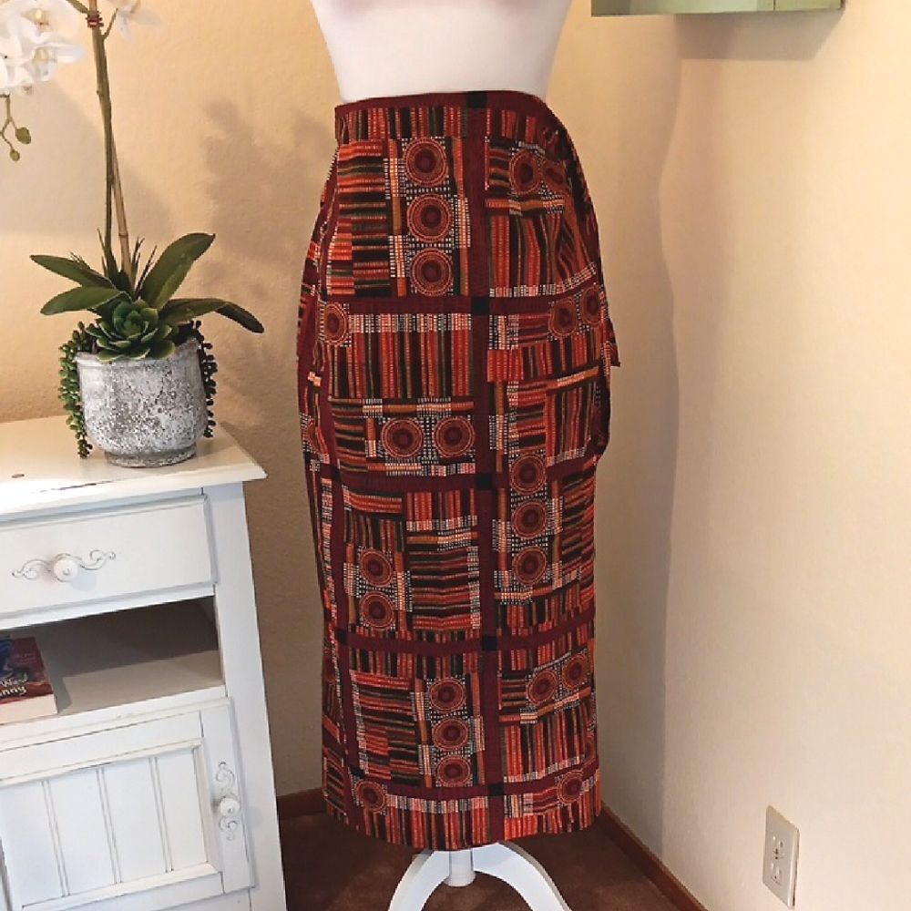 Elegant Multicolor Kente Cloth Patterned Wrap Skirt